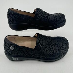 Alegria PG Lite Shoes WOMENS Black Leather Damask Floral Slip On KEL-431 SIZE 36